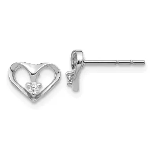 14k White Gold Polished Diamond Heart Earrings