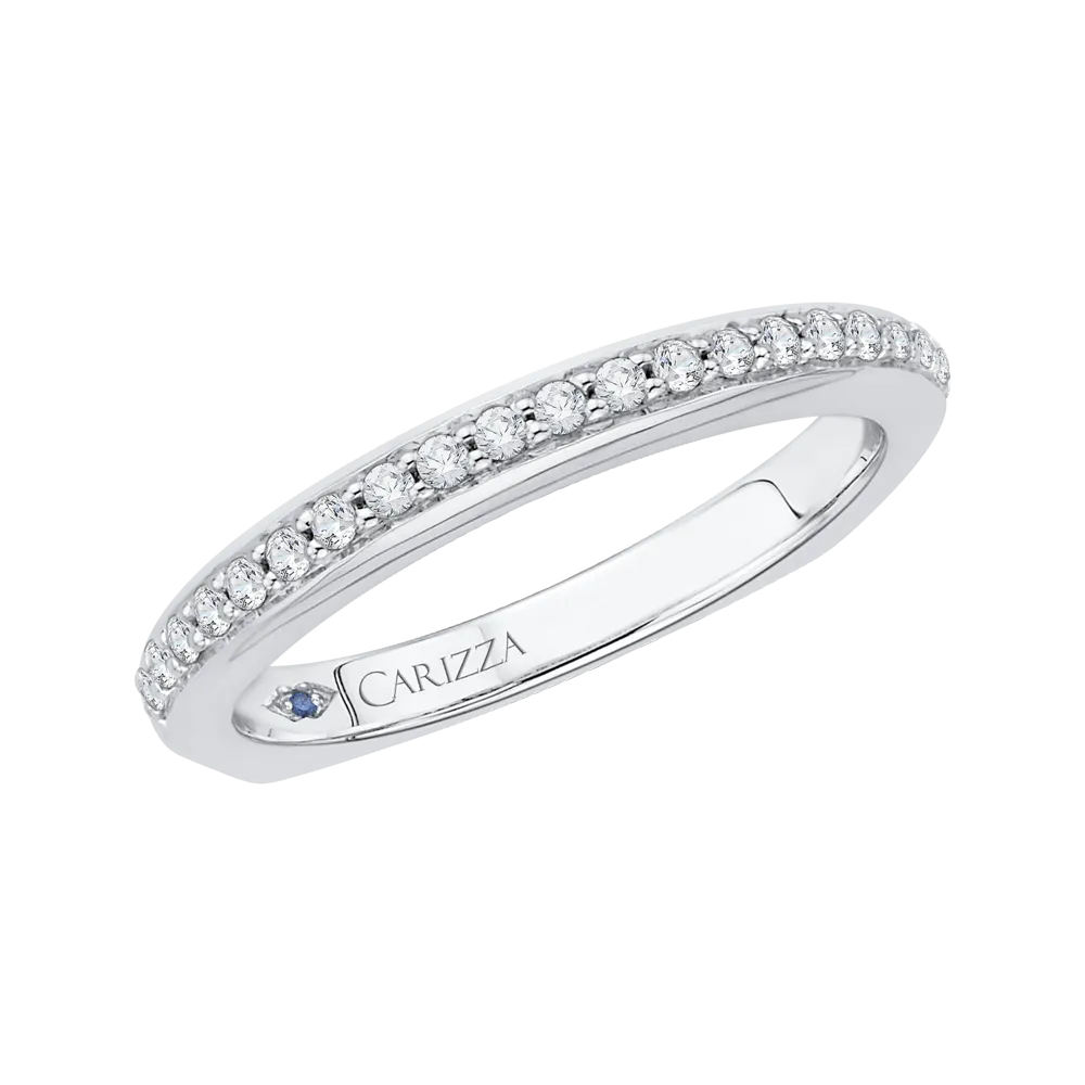 14K White Gold Round Diamond Half Eternity Wedding Band with Euro Shank