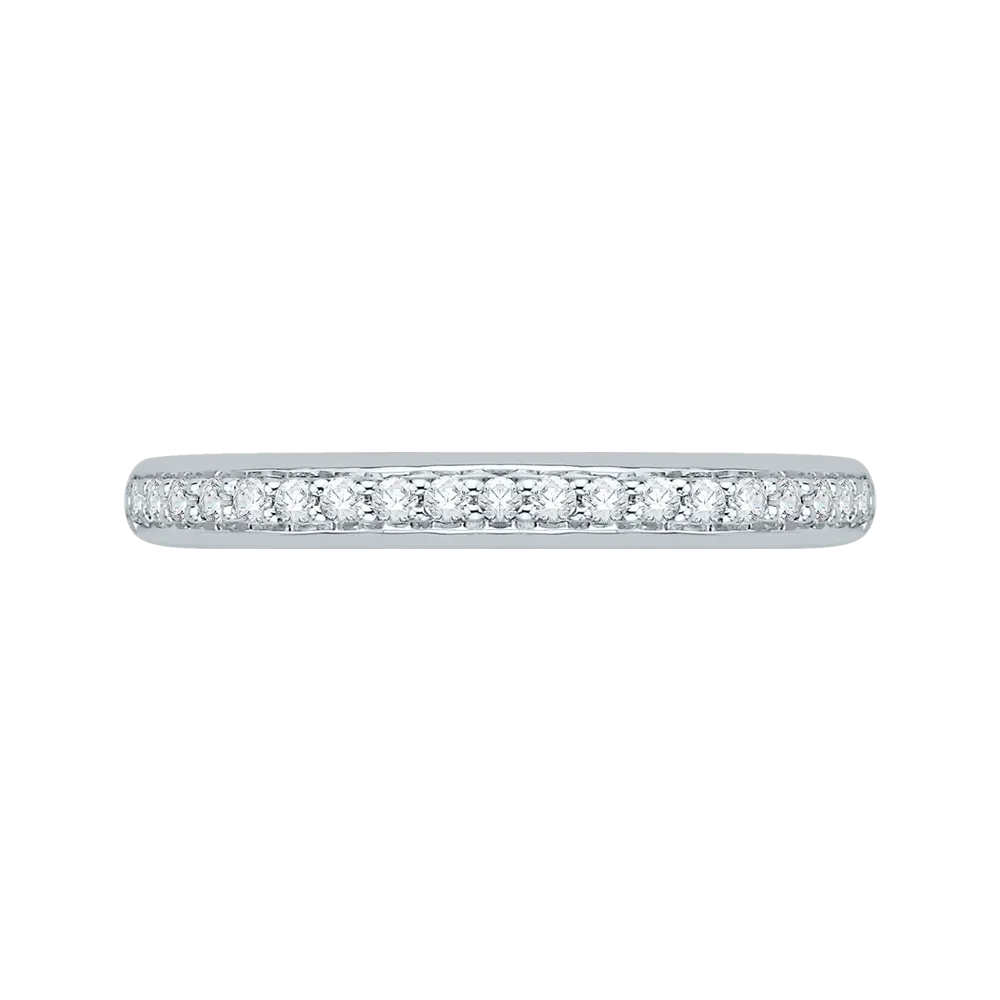 14K White Gold Round Diamond Half Eternity Wedding Band with Euro Shank