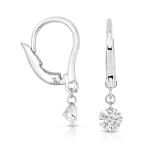 14K White Gold Round Drilled Diamond Dangle Earrings