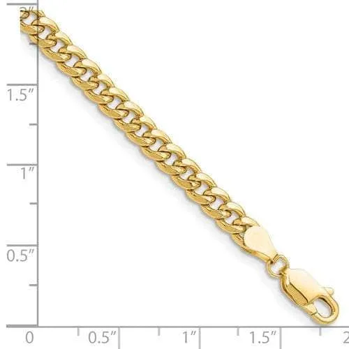 14K Yellow Gold 4.5 mm Semi-Solid Miami Cuban Chain with Lobster Clasp