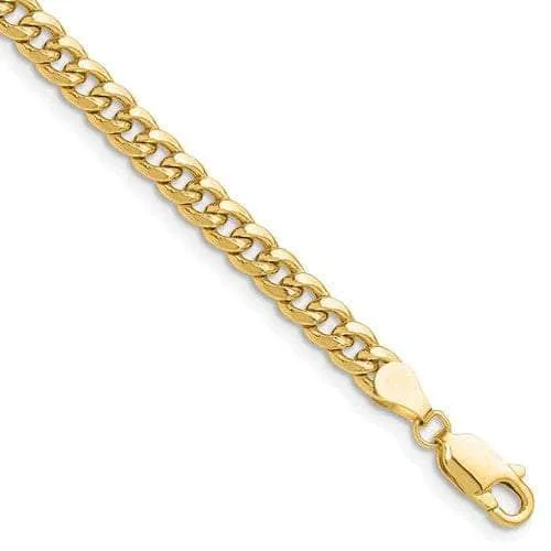 14K Yellow Gold 4.5 mm Semi-Solid Miami Cuban Chain with Lobster Clasp