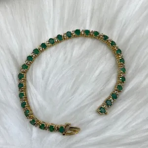 14K Yellow Gold Diamond Tennis Bracelet Ct Dia/Emerald / 10.3gr / 4.2mm / 7in