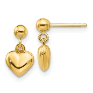 14k Yellow Gold Madi K Puffed Heart Dangle Earring