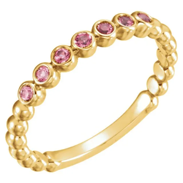 14KT GOLD 0.21 CTW PINK TOURMALINE BEADED STACKABLE RING