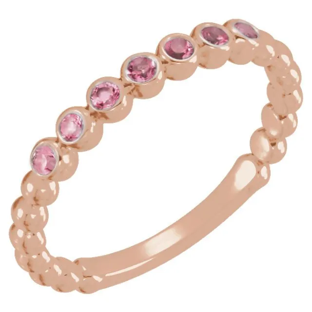 14KT GOLD 0.21 CTW PINK TOURMALINE BEADED STACKABLE RING