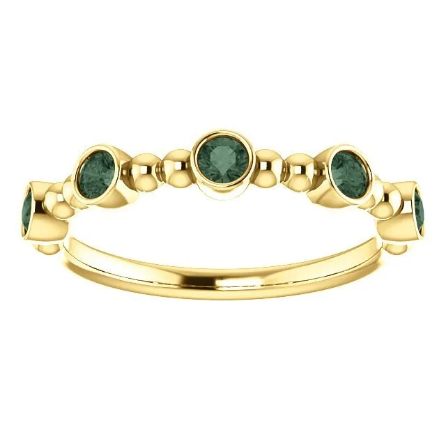 14KT GOLD .40 CTW ALEXANDRITE BEZEL-SET 5 STONE BEADED STACKABLE RING