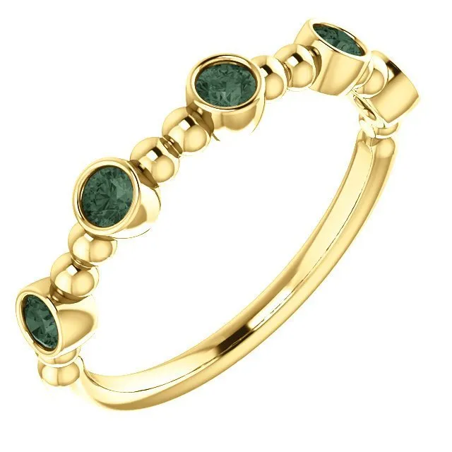 14KT GOLD .40 CTW ALEXANDRITE BEZEL-SET 5 STONE BEADED STACKABLE RING