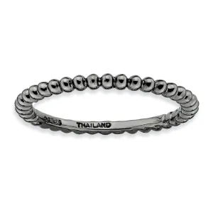 1.5mm Black Plated Sterling Silver Stackable Beaded Band