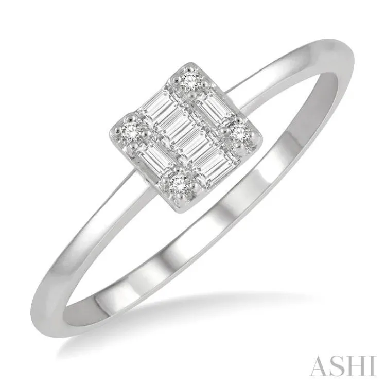 1/8 Ctw Square Shape Baguette and Round Cut Diamond Petite Fashion Ring in 14K White Gold