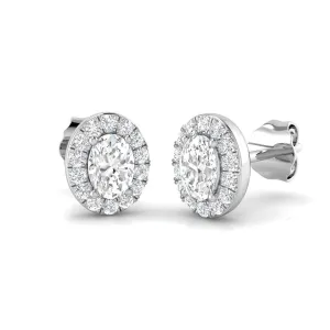 18ct White Gold 0.66ct Oval Cut Diamond Halo Stud Earrings