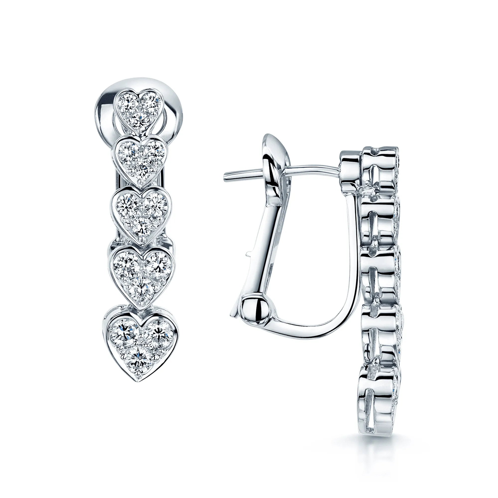 18ct White Gold Five Heart Diamond Earrings