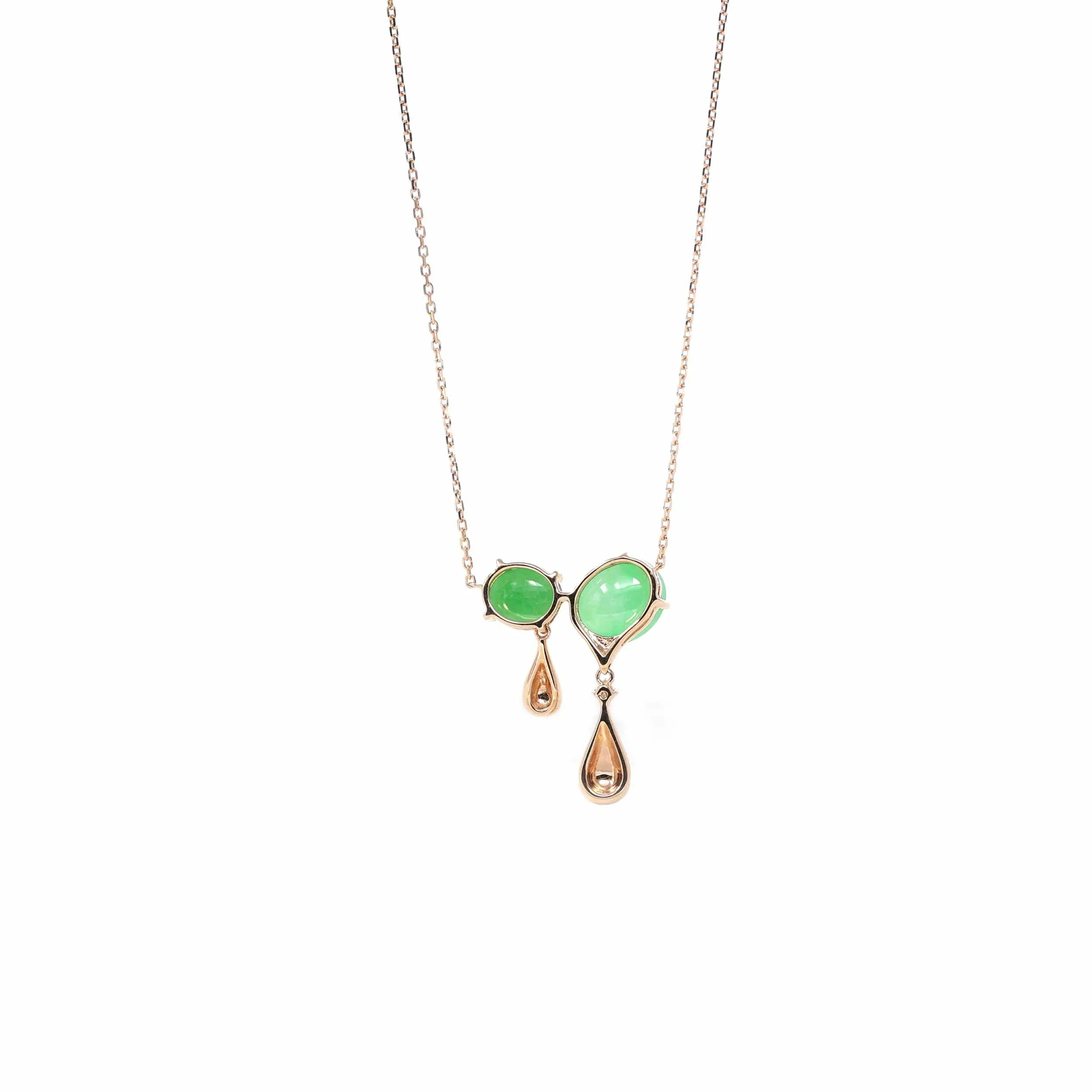 18K Rose Gold Oval Imperial Jadeite Jade Water Drop Necklace with Diamonds