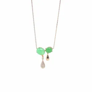 18K Rose Gold Oval Imperial Jadeite Jade Water Drop Necklace with Diamonds