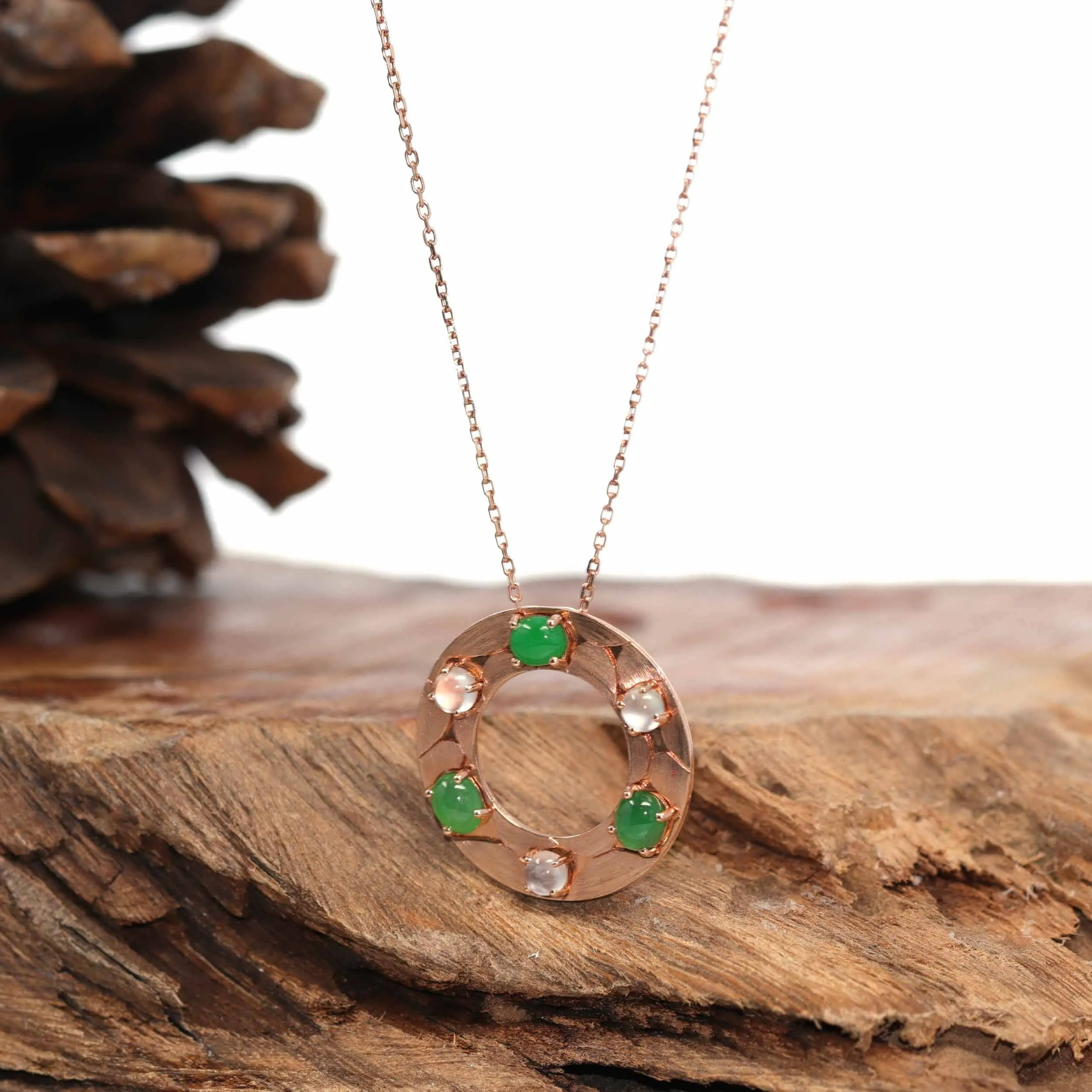 18K Rose Gold "Multi-Color Jadeite" Genuine Ice and Imperial Jadeite Jade Pendant with Diamonds