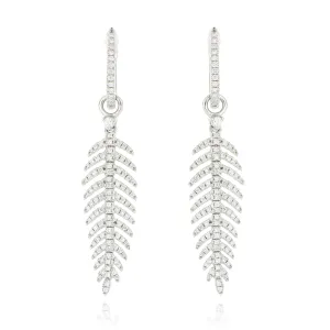 18k White Gold Diamond Accented Feather Drop Earrings