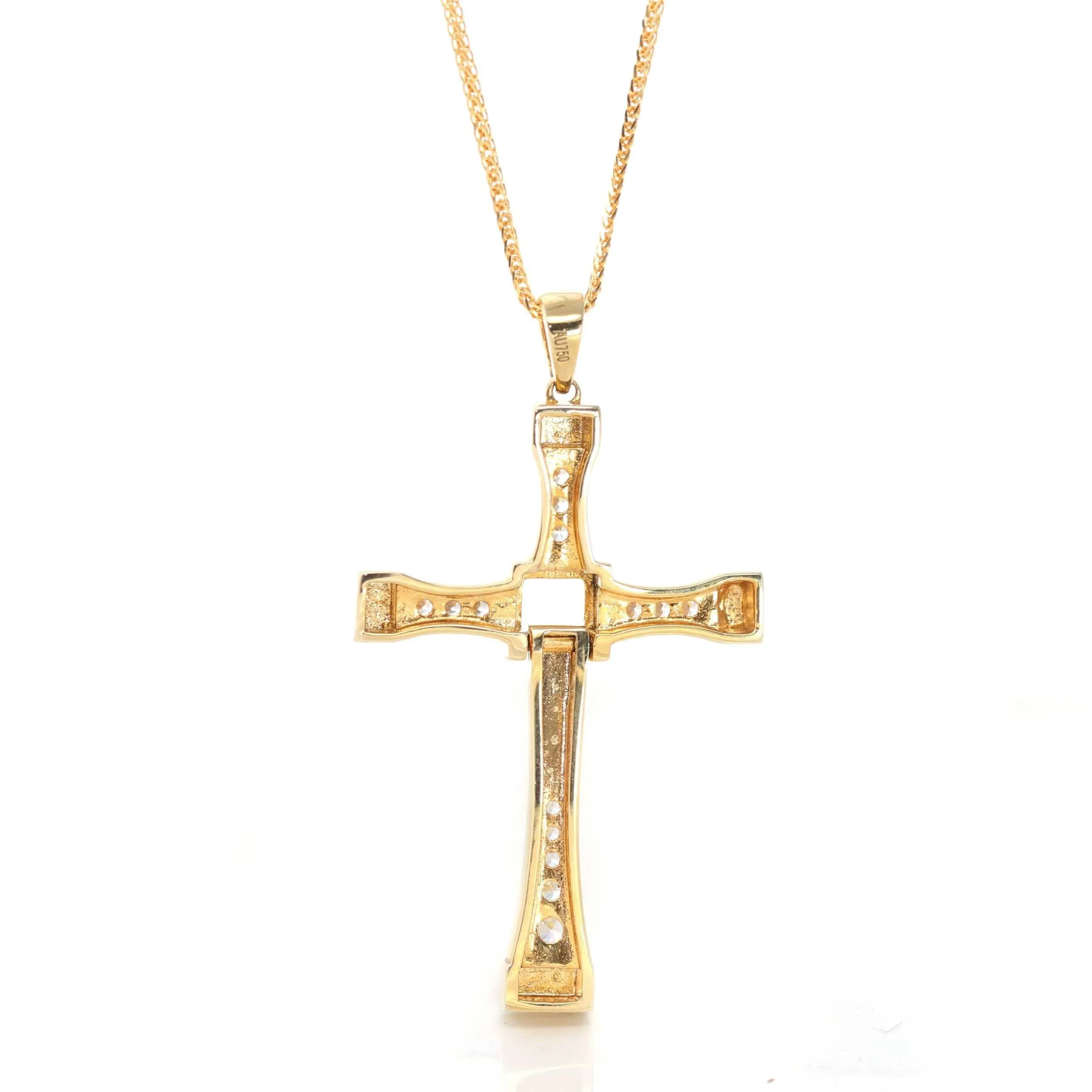 18K Yellow Gold Cross Pendant Necklace With CZ