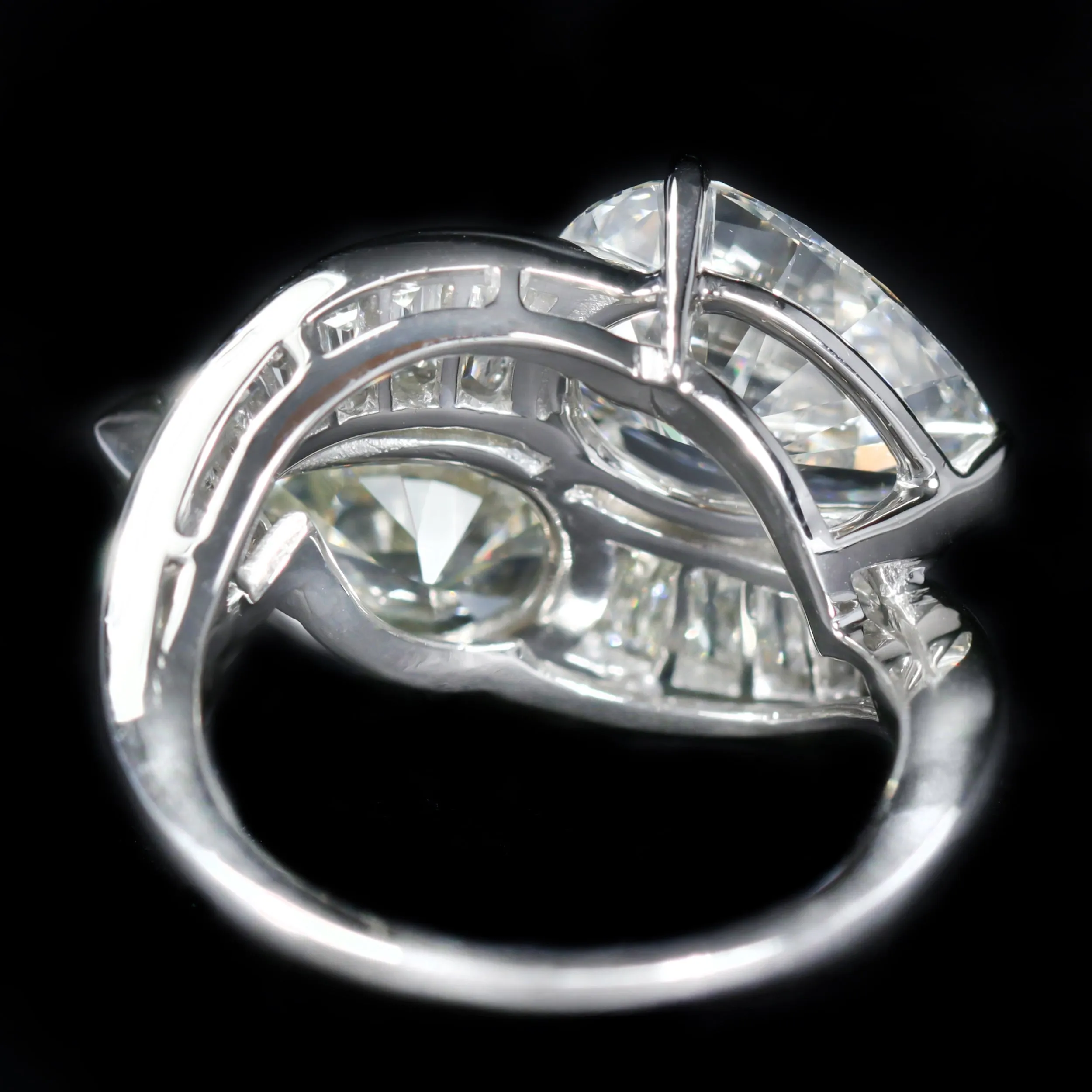 1950s Platinum 7.59 CTW Pear and Baguette Cut Diamond Engagement Ring