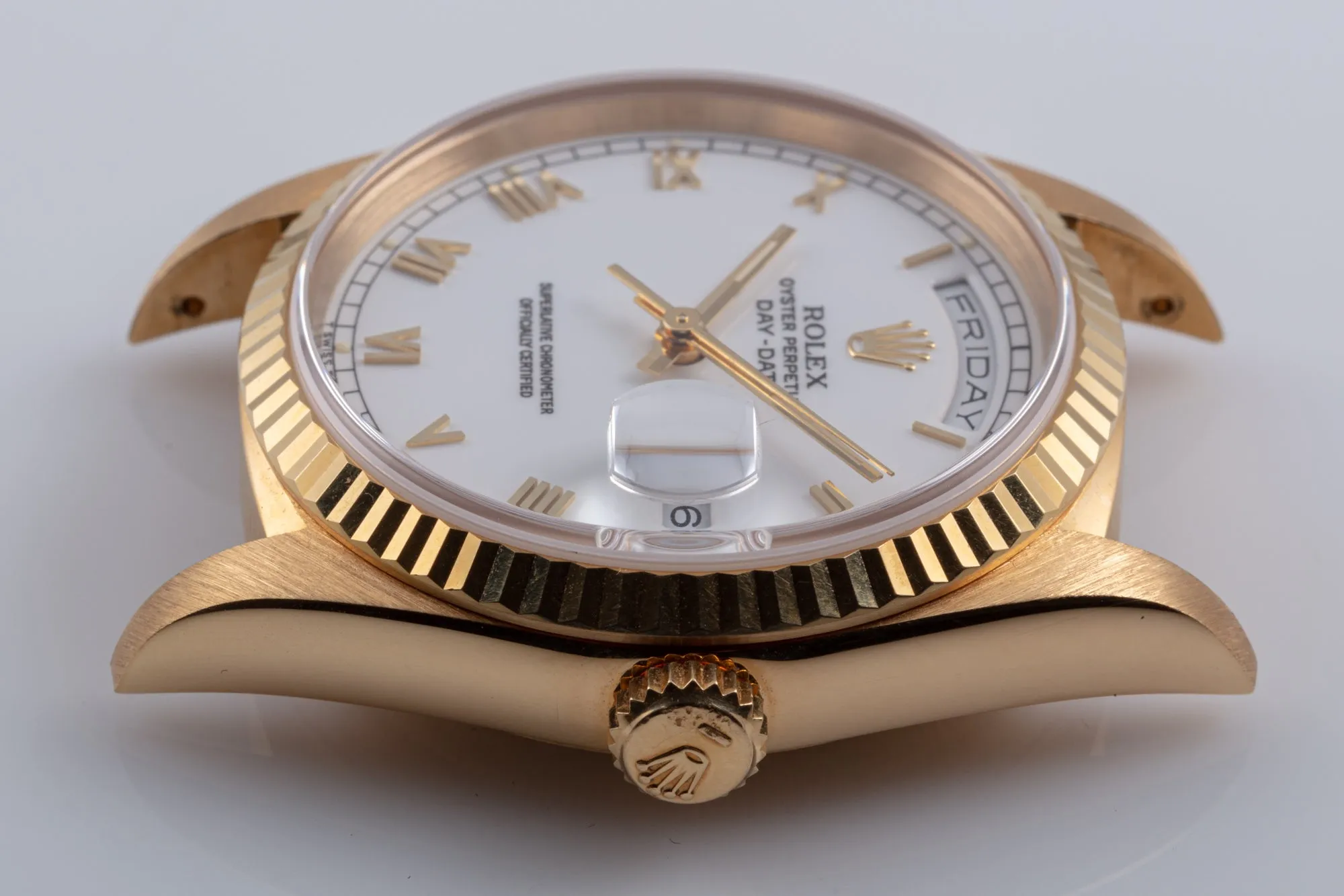 1995 Unpolished Rolex Day-Date 18238 White Dial, Gold Roman Numerals