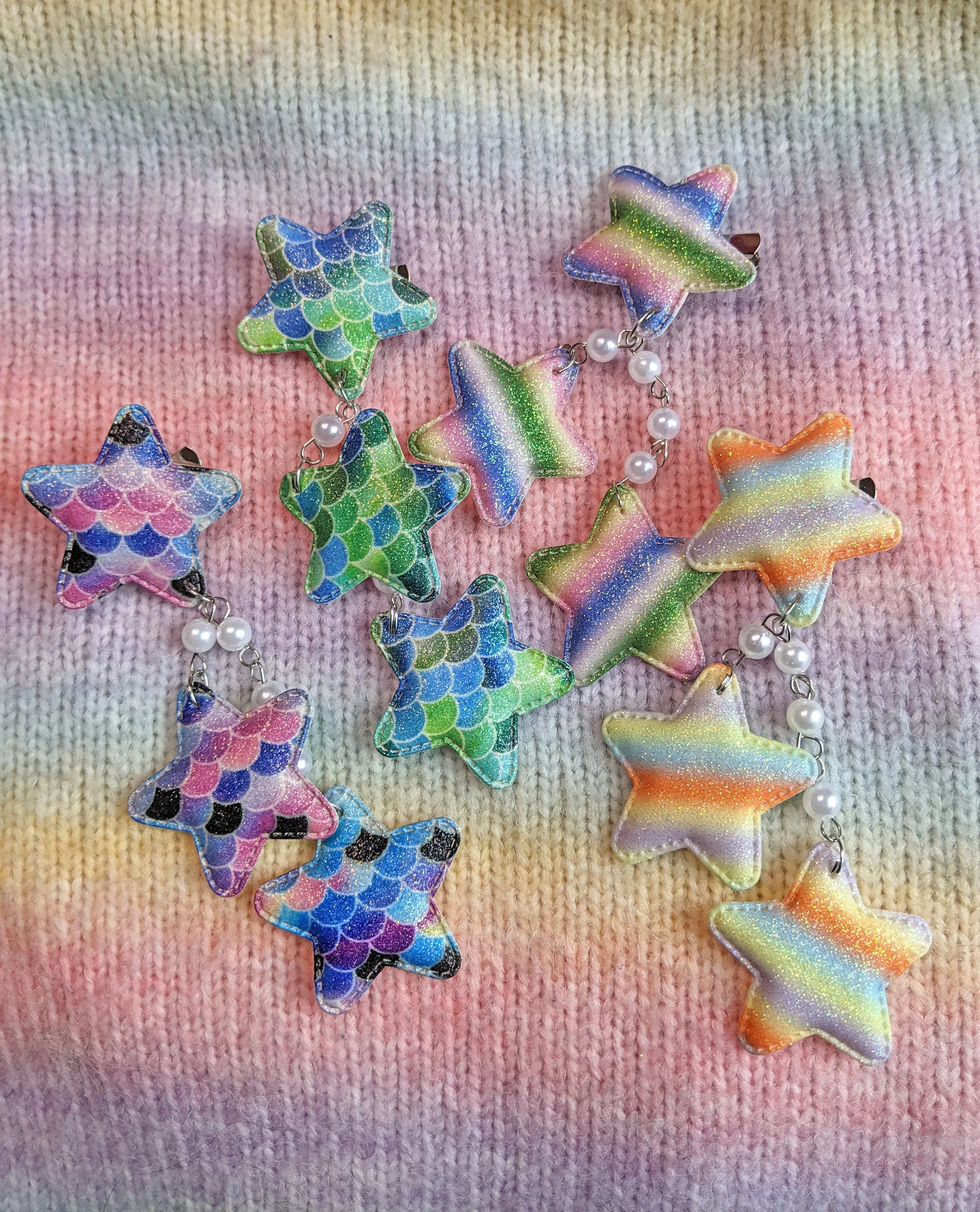 2-Way Striped Glitter Star Clips- Choose your color