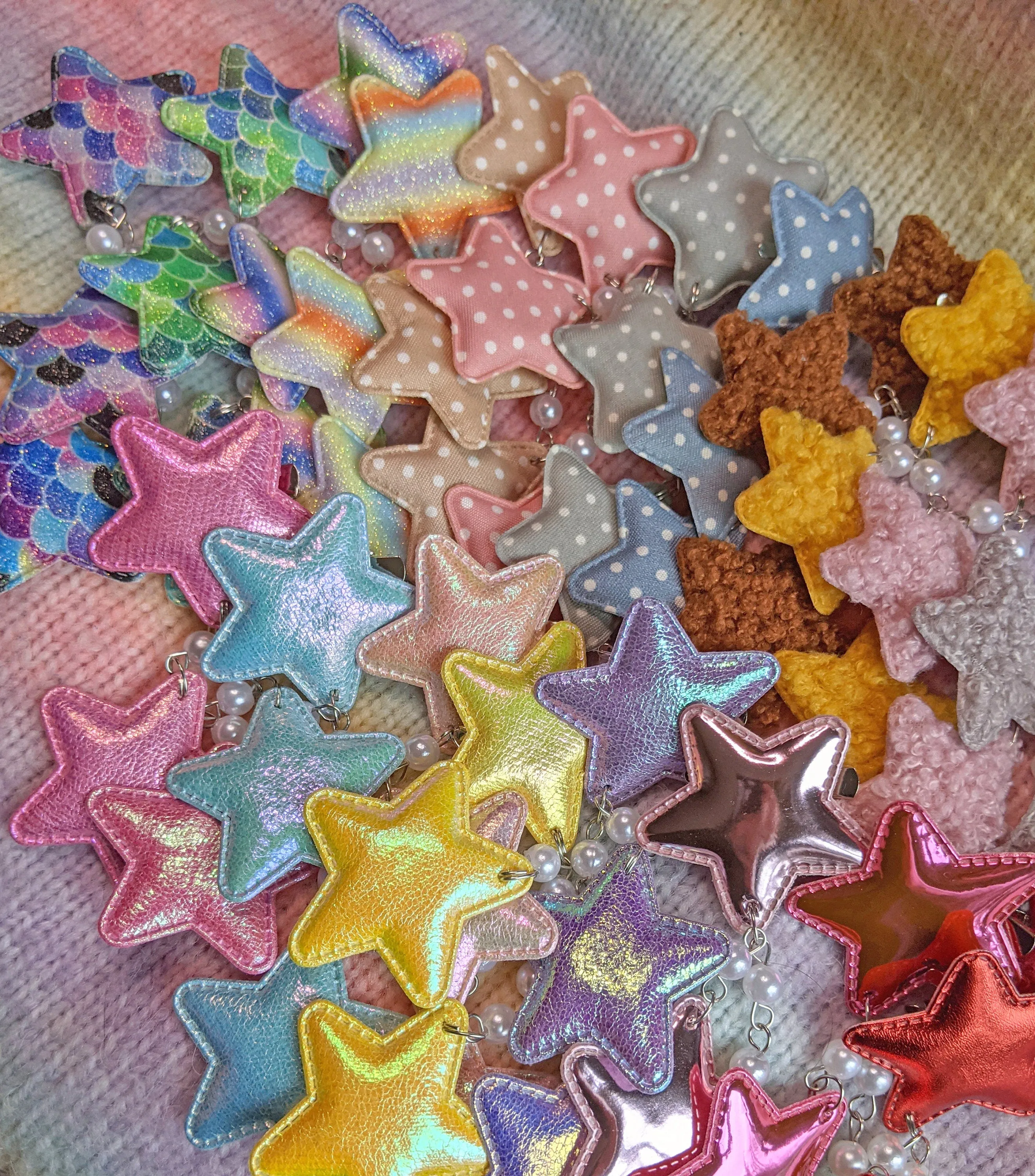 2-Way Striped Glitter Star Clips- Choose your color