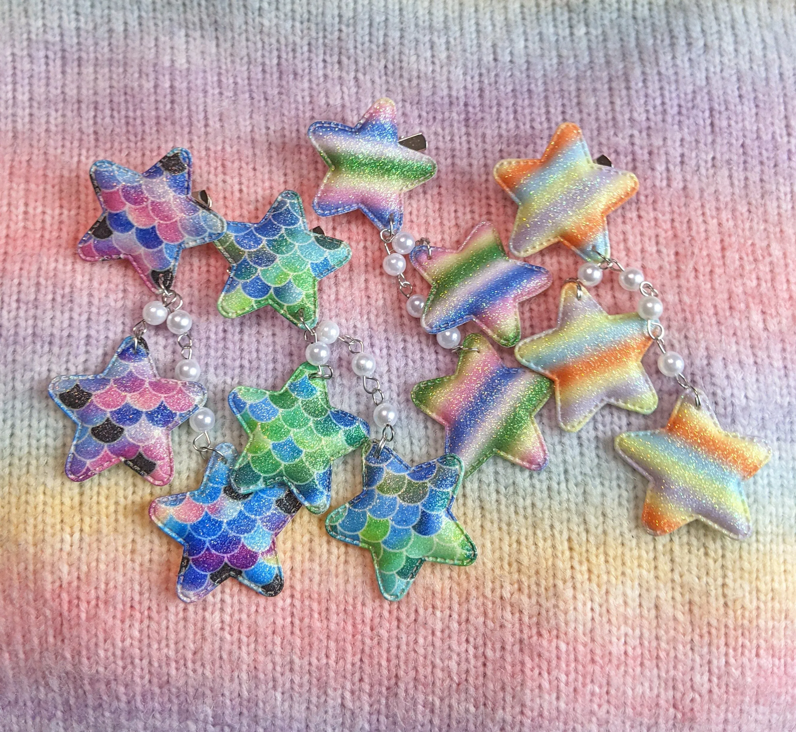 2-Way Striped Glitter Star Clips- Choose your color