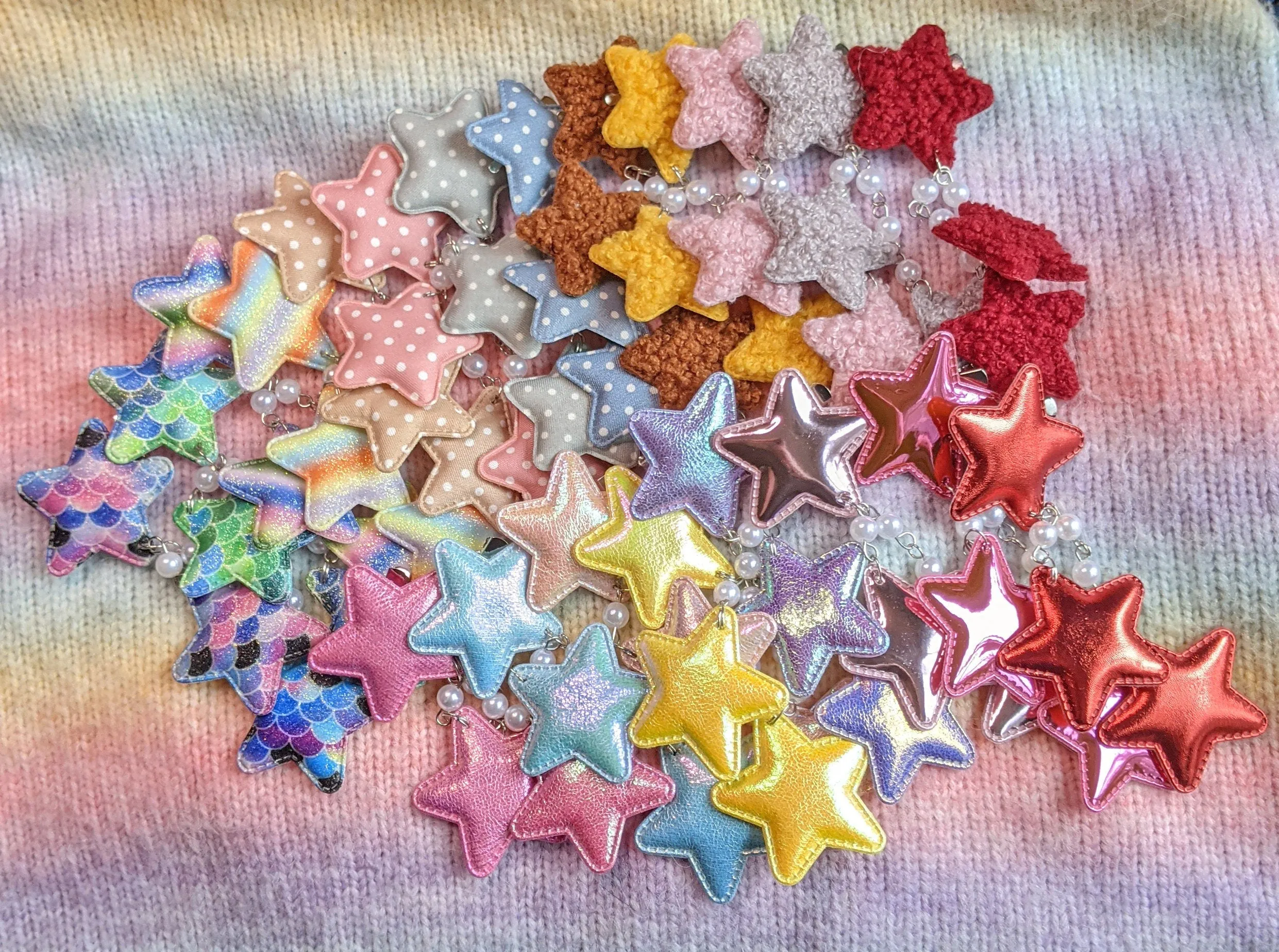 2-Way Striped Glitter Star Clips- Choose your color