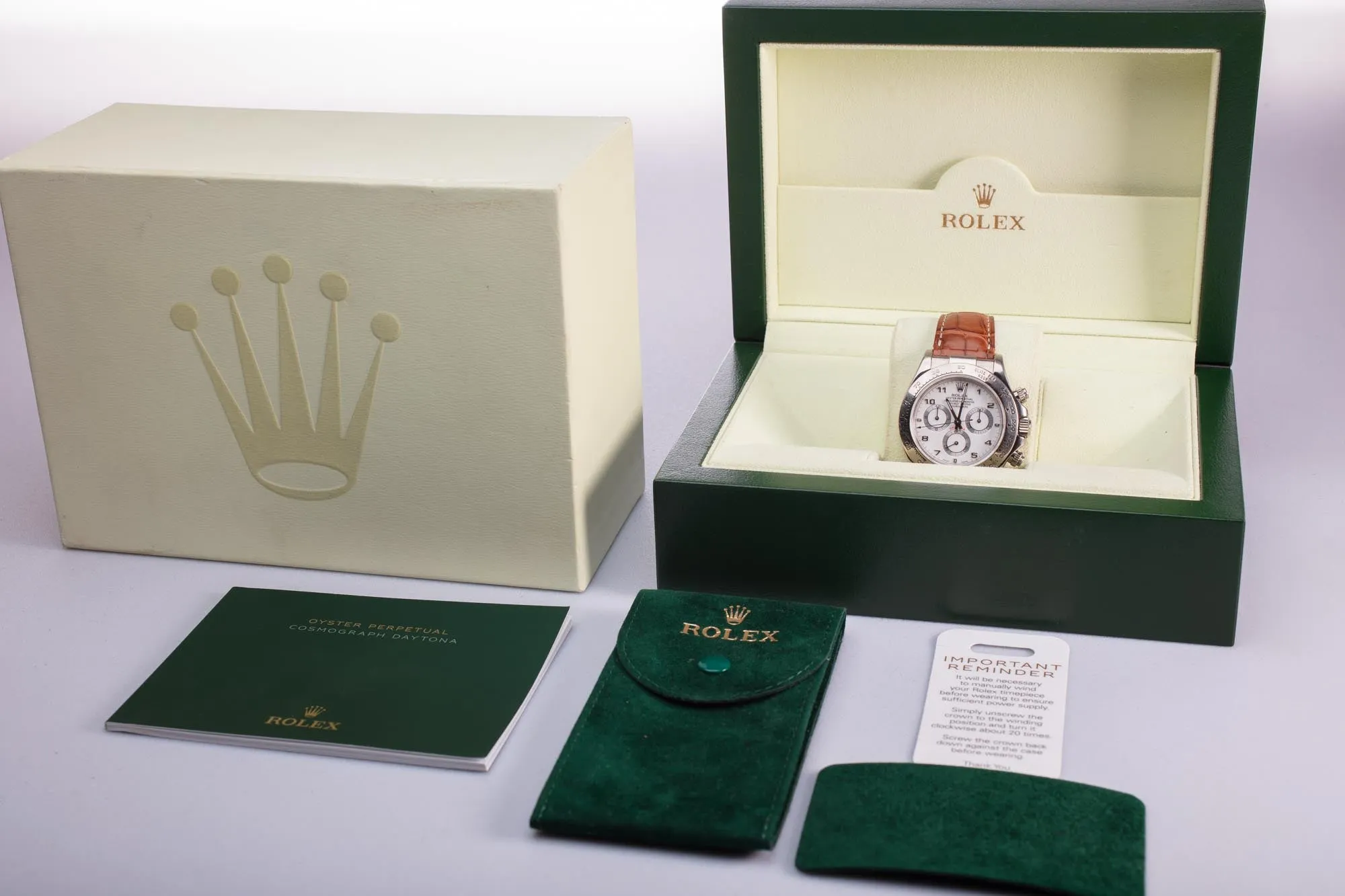 2000 Rolex 18k WG Daytona 116519 on Leather Strap with Box & Booklet