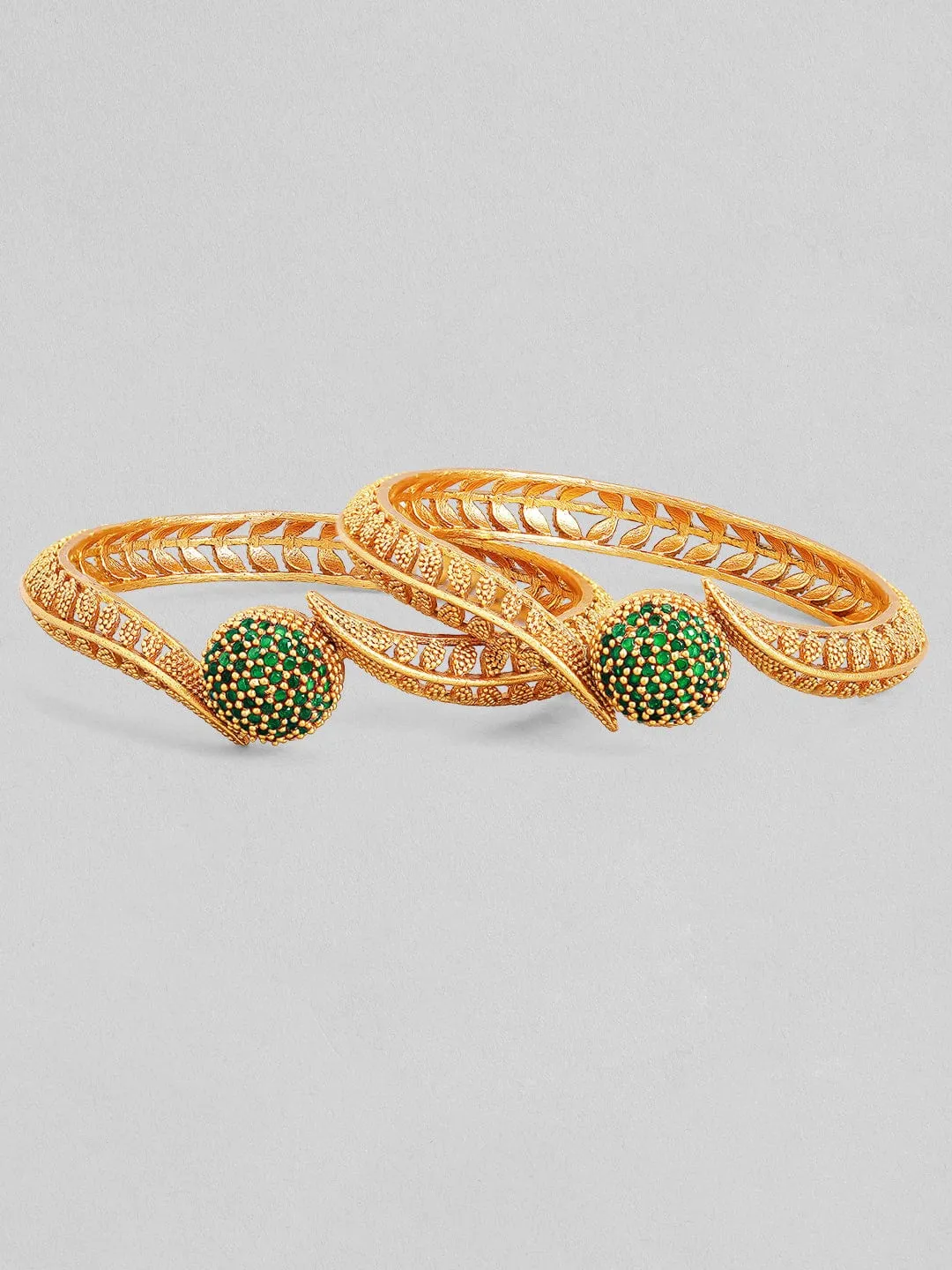 22K Gold Plated Emerald Stone Studded Set of 2 Bangles