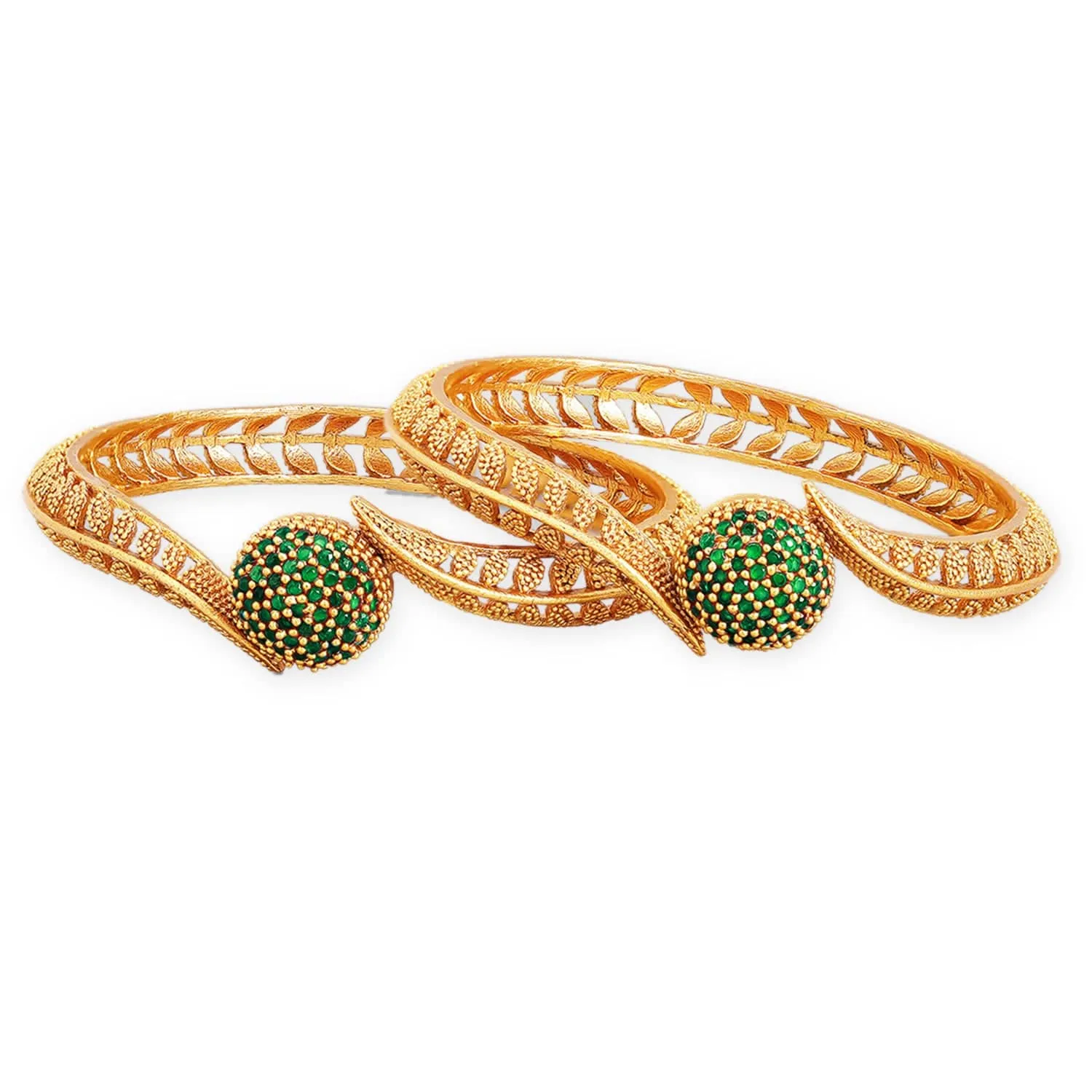 22K Gold Plated Emerald Stone Studded Set of 2 Bangles