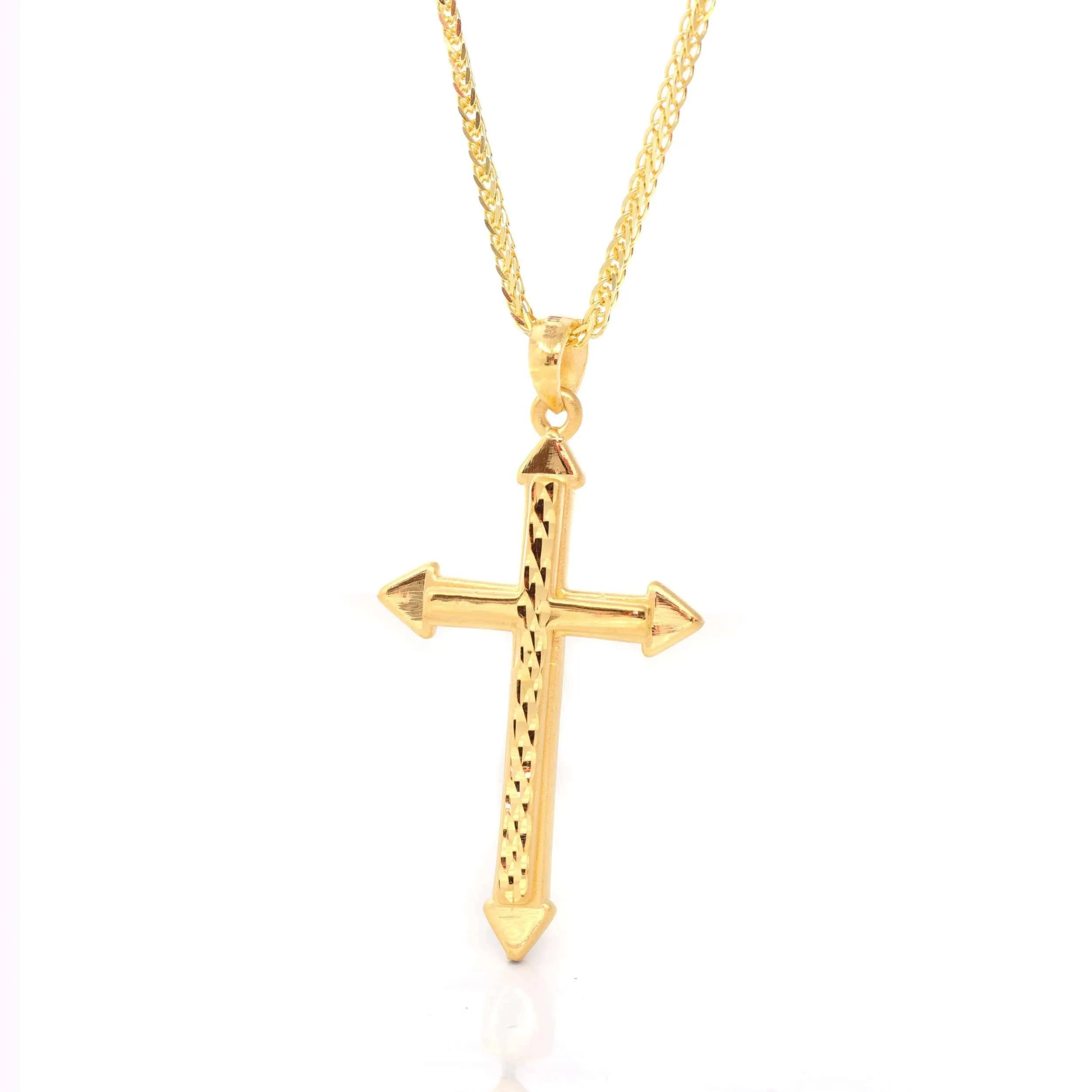 24K Yellow Gold Cross Pendant Necklace