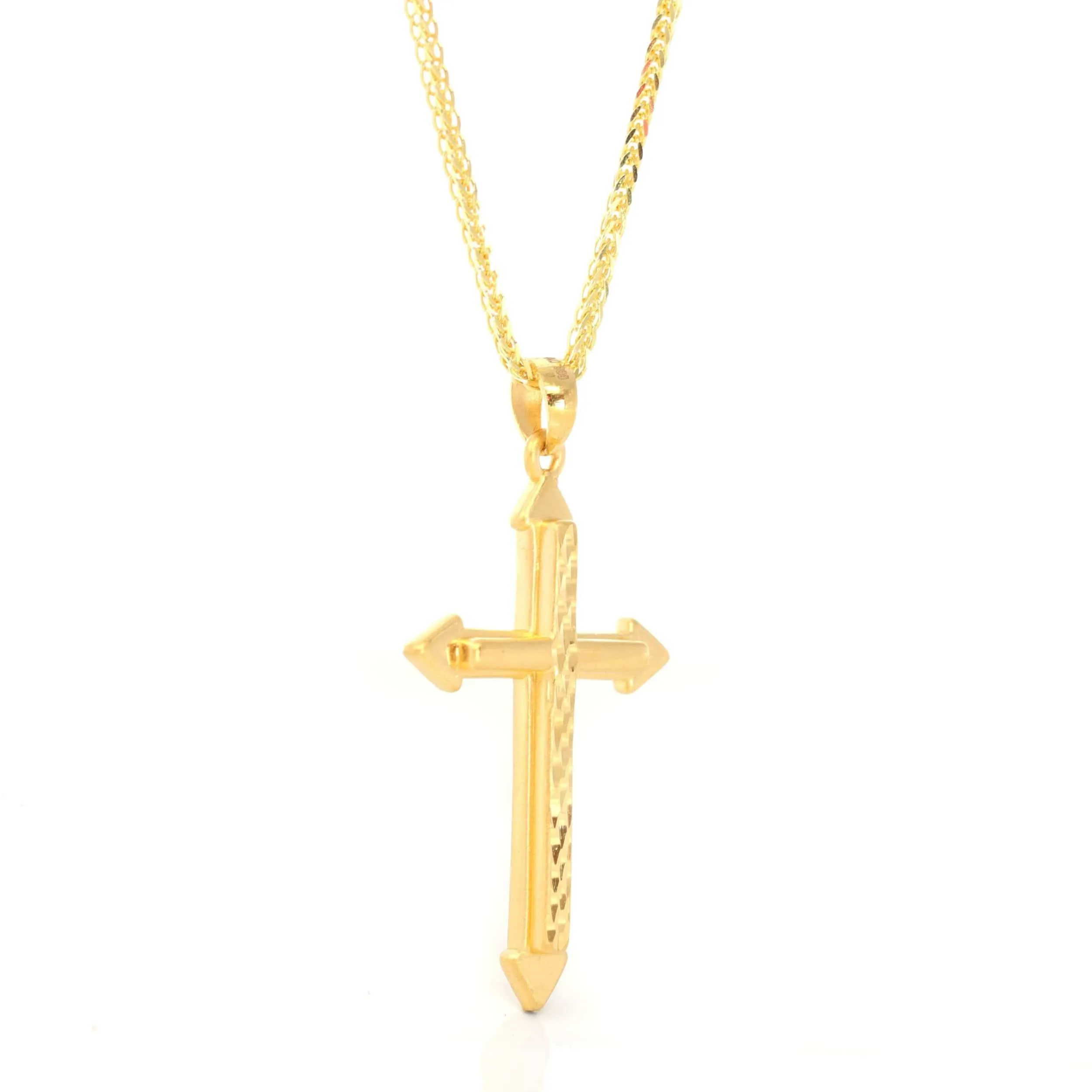 24K Yellow Gold Cross Pendant Necklace