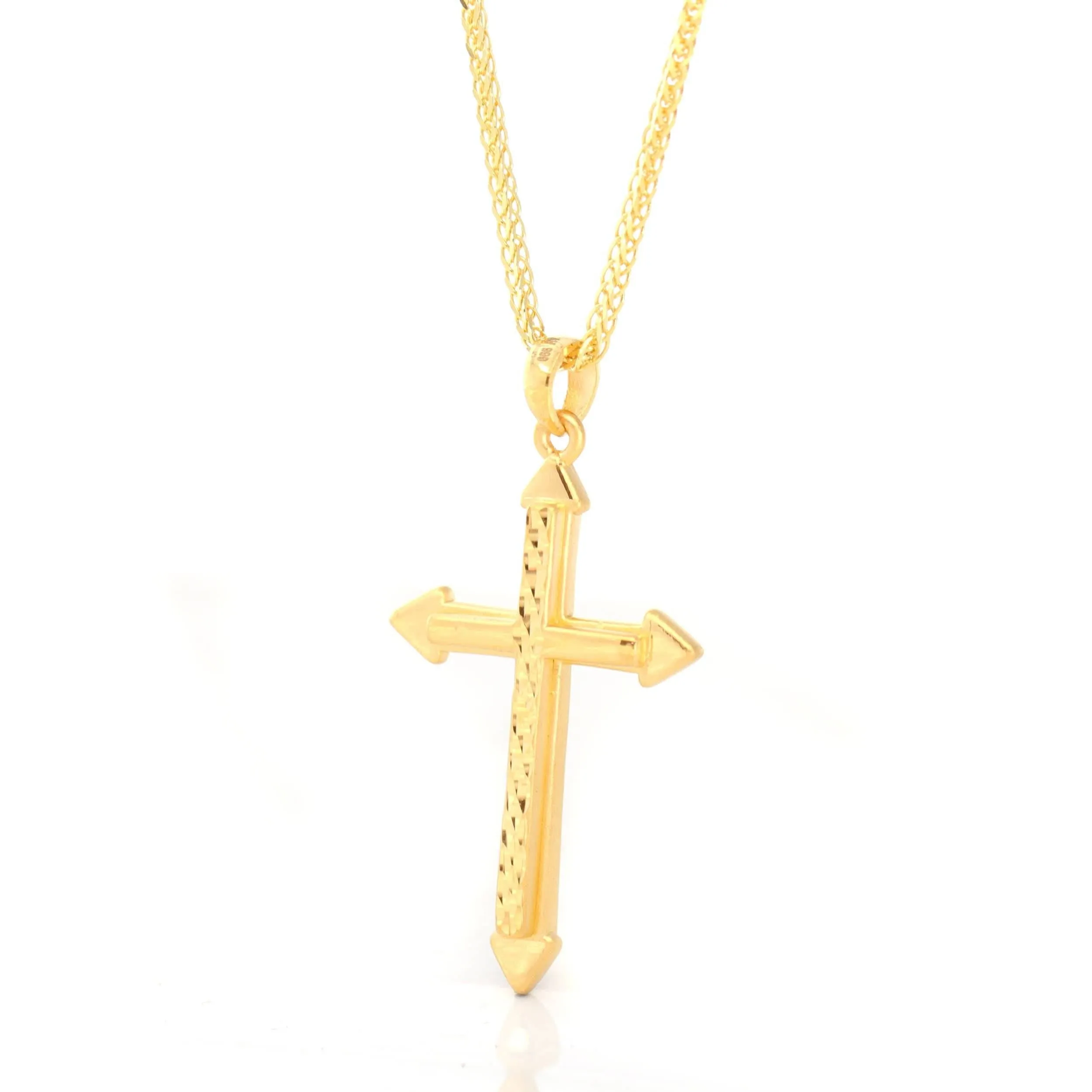 24K Yellow Gold Cross Pendant Necklace