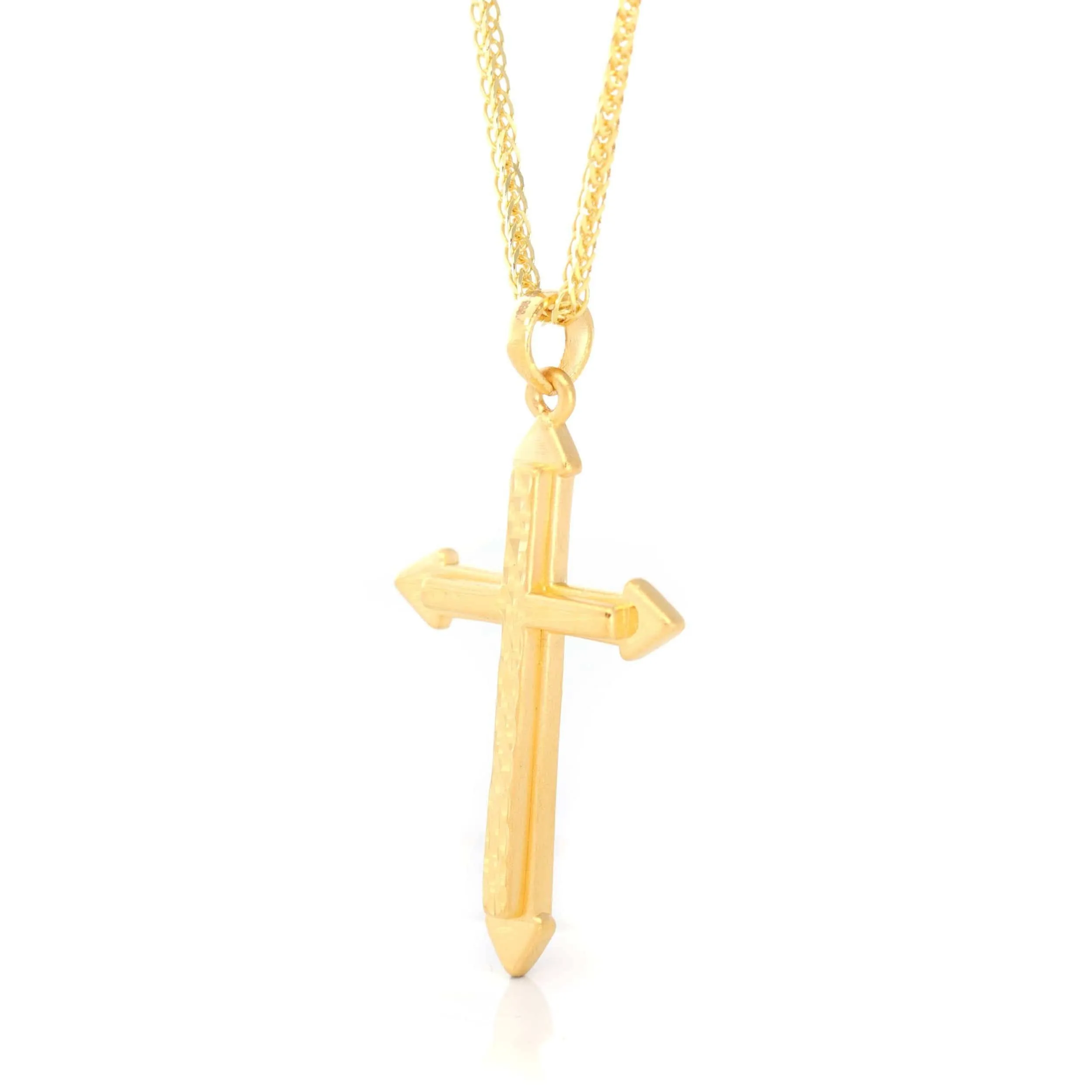 24K Yellow Gold Cross Pendant Necklace