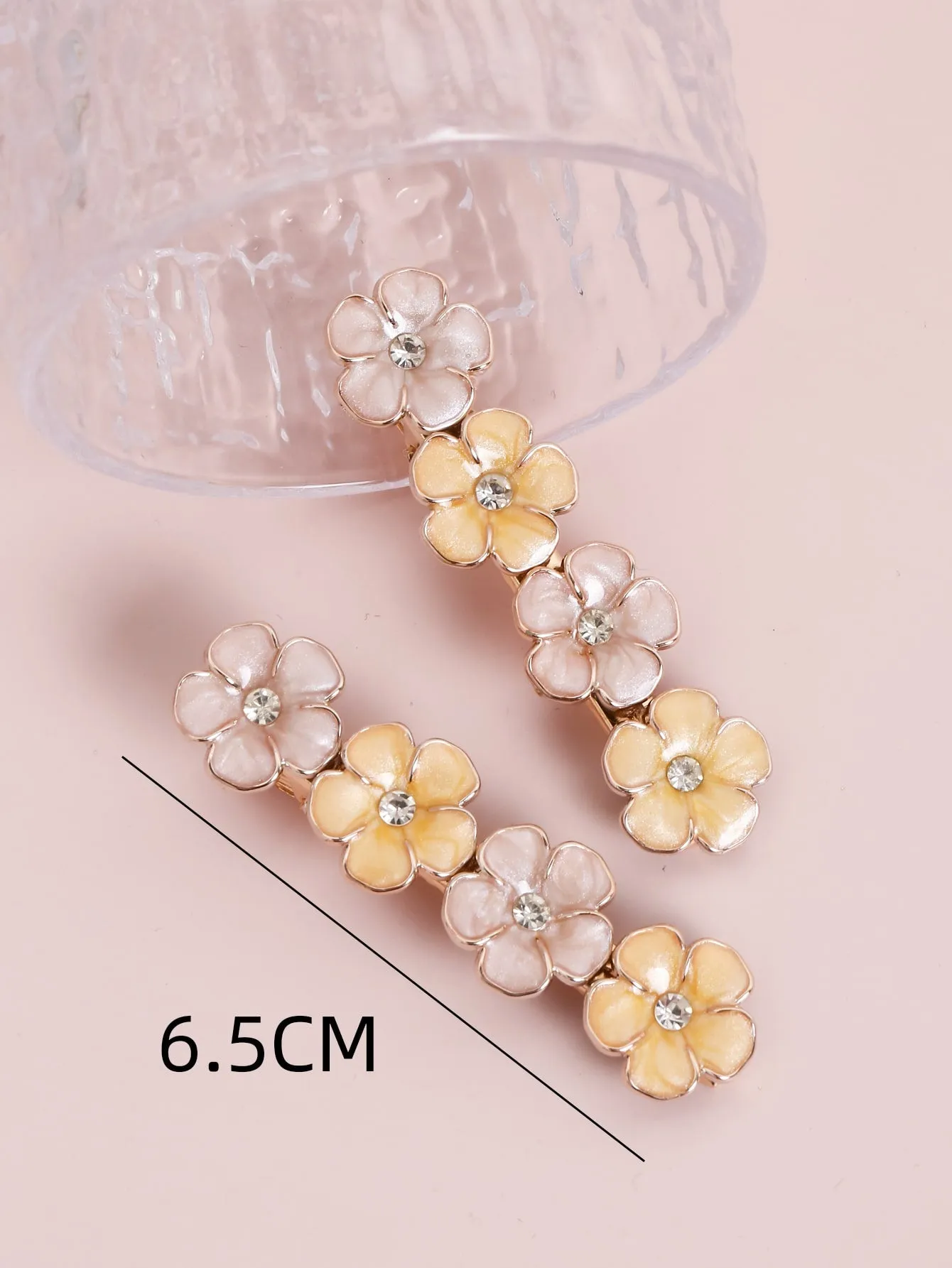 2pcs Rhinestone Detail Flower Decor Alligator Hair Clip for Women Barrette