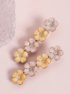 2pcs Rhinestone Detail Flower Decor Alligator Hair Clip for Women Barrette