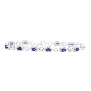 3/8cttw Diamond Simulated Blue Sapphire Bracelet 925 Sterling Silver 7"