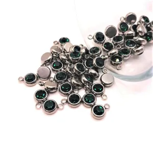 4, 20 or 50 Pieces: 201 Stainless Steel, Dark Green Emerald May Birthstone Rhinestone Charms