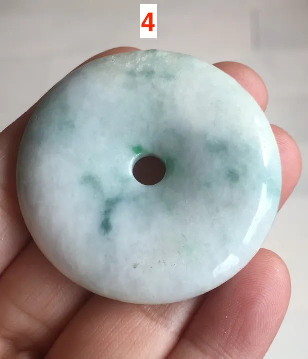 40-43mm Type A 100% Natural green light brown Jadeite Jade Safety Guardian Button donuts Pendant group BP110