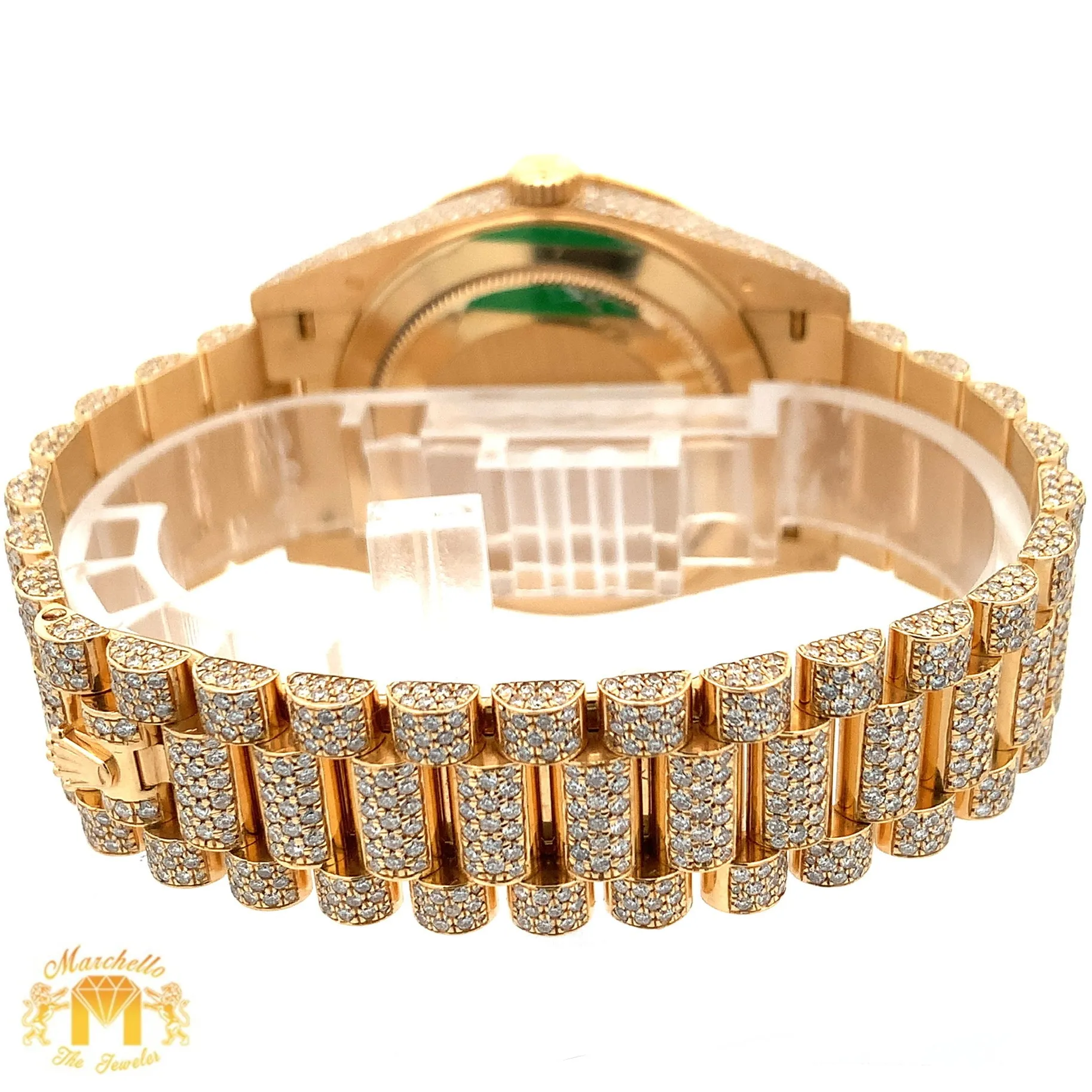 40mm Iced out 18k yellow gold  Rolex Presidential Day-Date Watch   Free Diamond Bracelet and Surprise Diamond Earrings