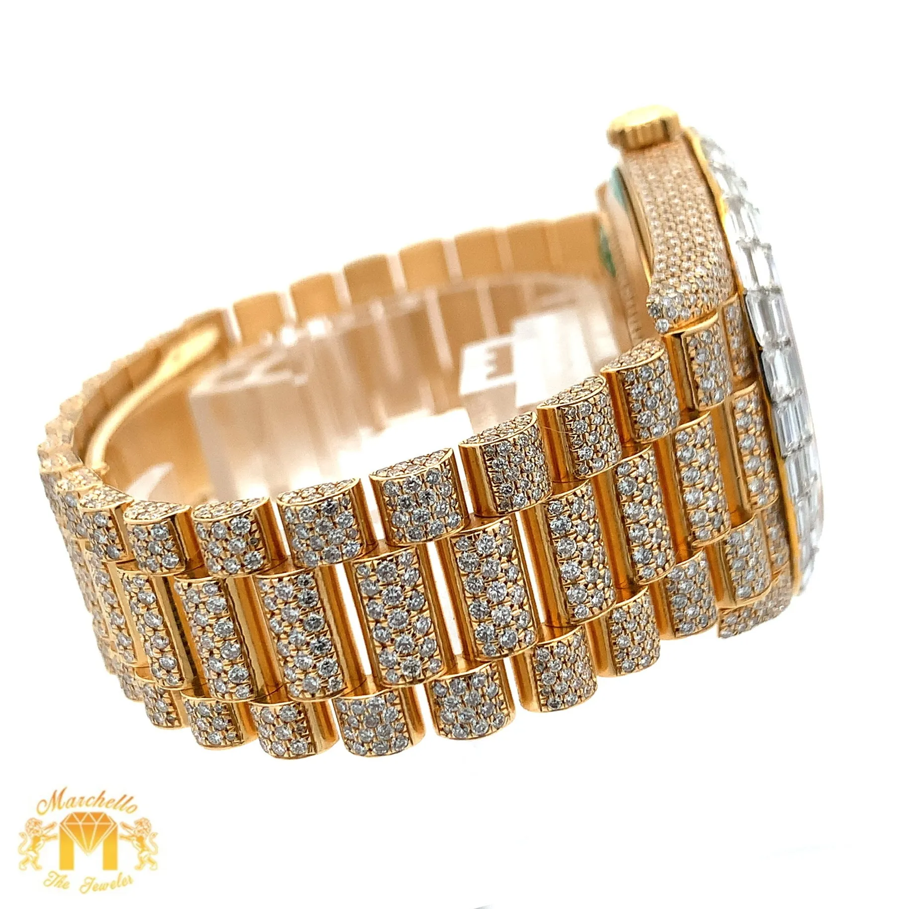 40mm Iced out 18k yellow gold  Rolex Presidential Day-Date Watch   Free Diamond Bracelet and Surprise Diamond Earrings