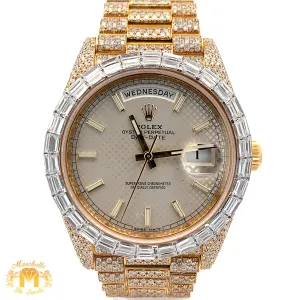 40mm Iced out 18k yellow gold  Rolex Presidential Day-Date Watch   Free Diamond Bracelet and Surprise Diamond Earrings