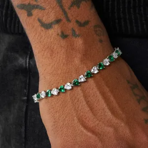 5mm WHITE & GREEN HEART TENNIS LINK BRACELET - WHITE GOLD