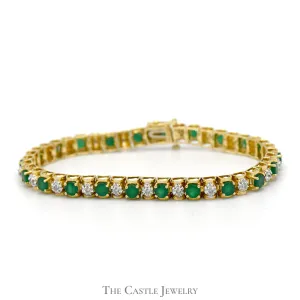 6 (3/4) inch Round Emerald Bracelet with Illusion Set Diamond Accents in 10k Yellow Gold