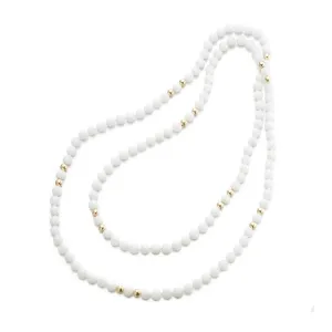 6mm White Jade & Gold Bead Station Rope Necklace