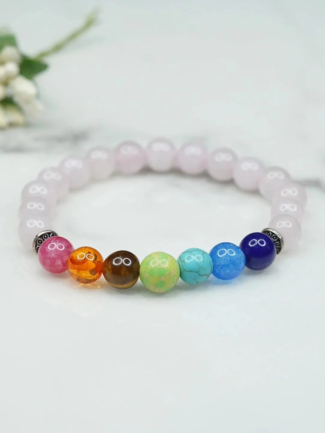 7 Chakras And Rose Quartz Bracelet