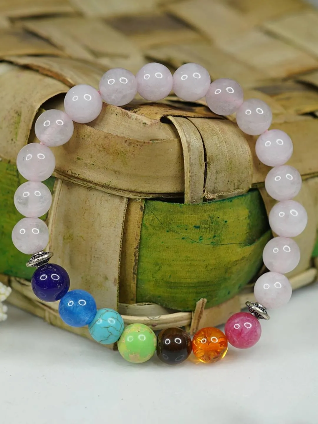 7 Chakras And Rose Quartz Bracelet