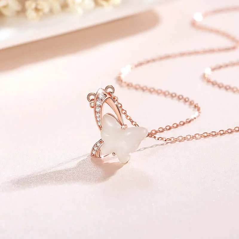 925 Silver Butterfly Jade Necklace