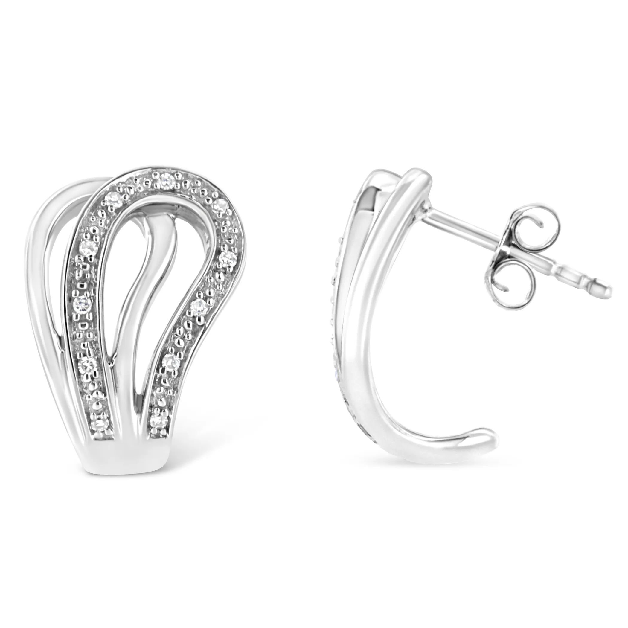 .925 Sterling Silver Pave-Set Diamond Accent Horseshoe Hoop Earring (I-J Color, I1-I2 Clarity)