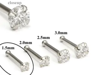 950 Platinum 1.5mm (CZ) STONE Jewel Nose Bone 20g